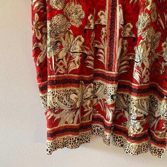 Chico's Red Floral Animal Print Art Nouveau Kimono Cardigan Robe Small / Medium - Picture 6 of 10